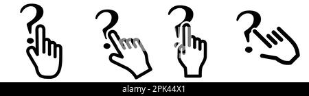Finger pointing to question mark icon. Concept of selecting unknown, or clicking on object Stock Vector
