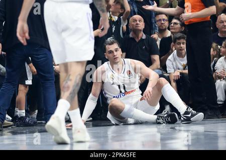 Belgrade, Serbia, 31 March 2023. Mario Hezonja of Real Madrid reacts during the 2022/2023 Turkish Airlines EuroLeague match between Partizan Mozzart Bet Belgrade and Real Madrid at Stark Arena in Belgrade, Serbia. March 31, 2023. Credit: Nikola Krstic/Alamy Stock Photo