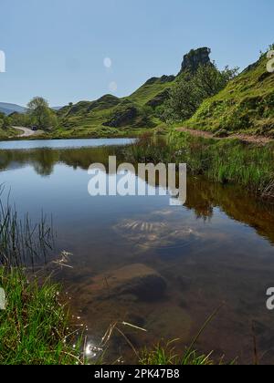 little pond in the landscape around fairy glen on the isle of skye in Scotland. Stock Photo