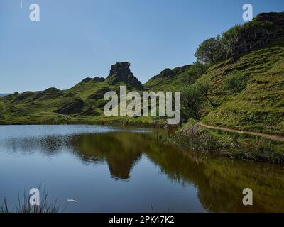 little pond in the landscape around fairy glen on the isle of skye in Scotland. Stock Photo