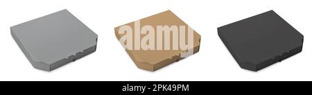 Set of cardboard pizza boxes on white background. Banner design Stock Photo
