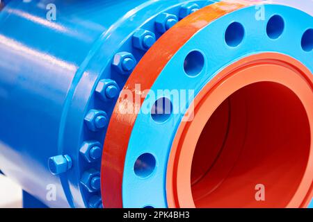 Blue bolt nuts on industrial equipment Stock Photo