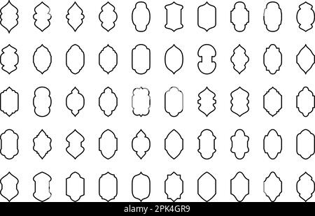 Islamic window line shapes. Arabian muslim shape arches. Architectural design elements. Arabic windows arches Stock Vector