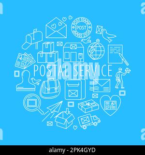 Post mail delivery poster for postage logistics. Vector flat design of ...