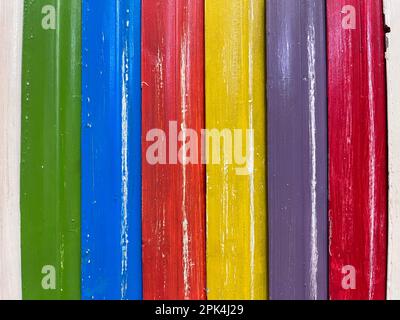 wooden boards painted in bright colors Stock Photo