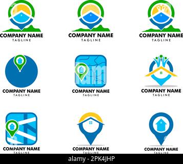 Set of House Locator Vector Logo Template Stock Vector