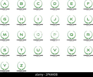 Set of Initial Letter Circle Nature Leaf Logo Design Vector Stock Vector