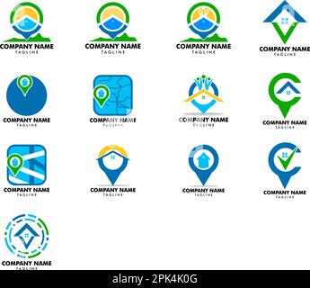 Set of House Locator Vector Logo Template Stock Vector
