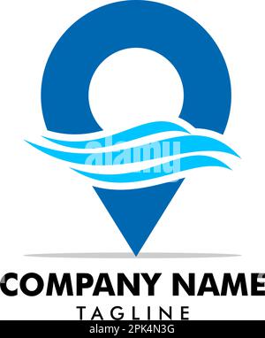 Pin water wave location logo icon vector symbol template Stock Vector