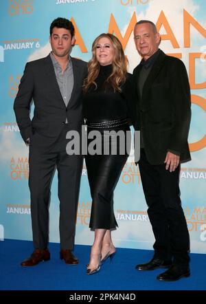 Truman Hanks, Rita Wilson and Tom Hanks attend 'A Man Called Otto' photocall at Corinthia Hotel in London. Stock Photo