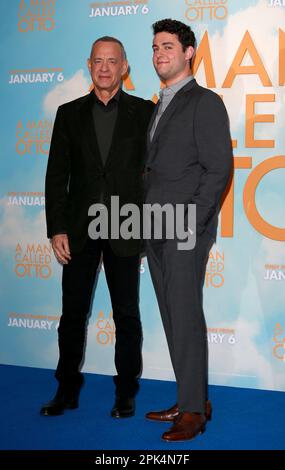 Tom Hanks and Truman Hanks attend 'A Man Called Otto' photocall at Corinthia Hotel in London. Stock Photo