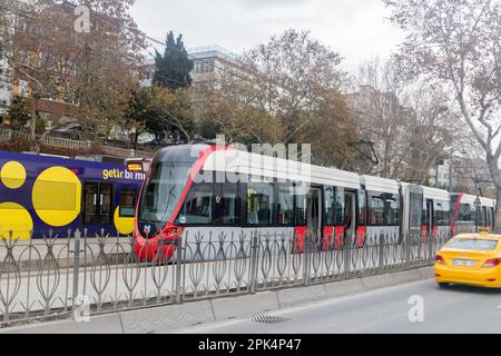 Istanbul, Turkey - December 11, 2022: Tram in Istanbul. Stock Photo