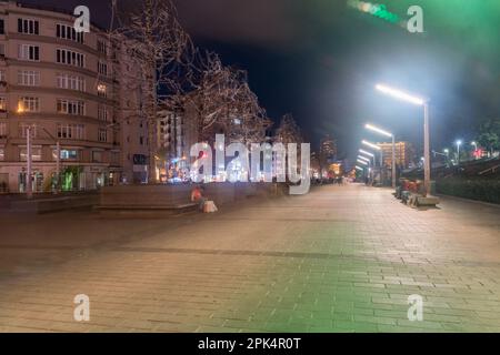 Istanbul, Turkey - December 11, 2022: Pedestrian alley along Park Taksim Gezi at night. Stock Photo
