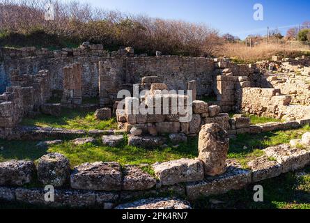 Panoramic view of the Greek archaeological site of Morgantina, in the interior of Sicily in Italy. Stock Photo