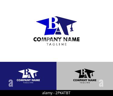 Initial letter BA logo with graduation hat, Education theme concept design Stock Vector