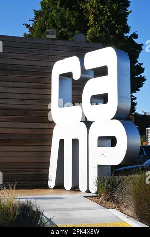 COSTA MESA, CALIFORNIA: 4 APR 2023: Sign at The Camp retail campus in Costa Mesa. Stock Photo