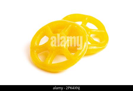 Uncooked Wheel Fryums Isolated on a White Background Stock Photo