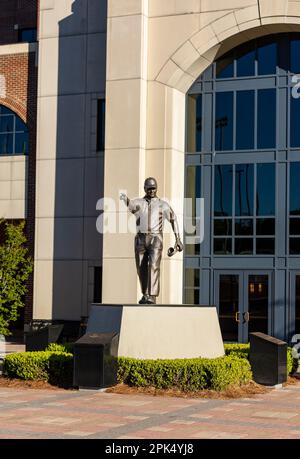 Tallahassee, FL - March 2023: Coach Bobby Bowden statue in front of Doak Campbell Stadium, home of Florida State University Football Stock Photo