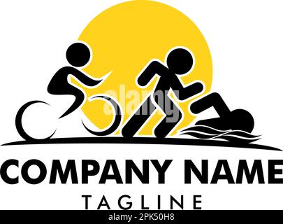 Triathlon event logo, swim, run and bike icons Stock Vector