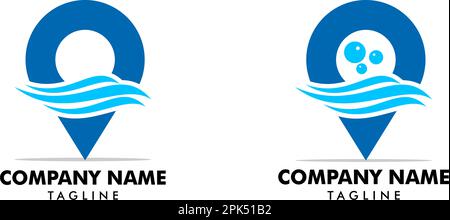 Set of Pin water wave location logo icon vector symbol template Stock Vector
