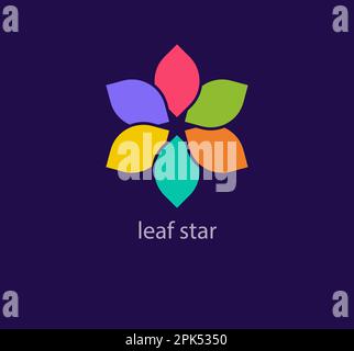 Star formation loop logo from leaves. Unique colorful design. Creative simple organic logo template. vector. Stock Vector