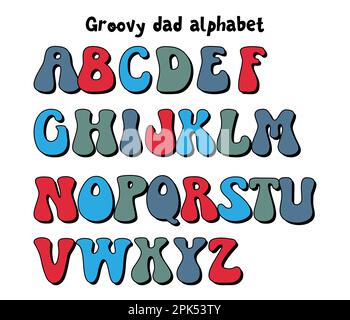 Groovy alphabet fathers day. Hippie retro letters. Stock Vector