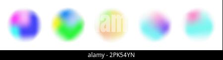 Set of сolor gradient circles. Abstract colors blend mesh with soft neon light. Vector illustration isolated on white background Stock Vector