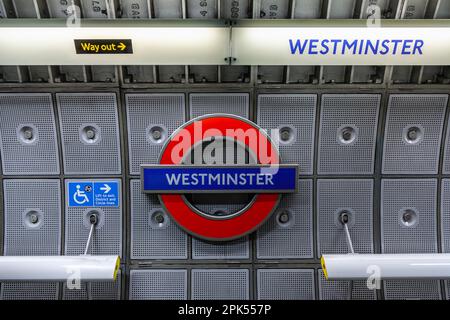 Inside the Westminder Underground Station, in London, England, United Kingdom. Stock Photo