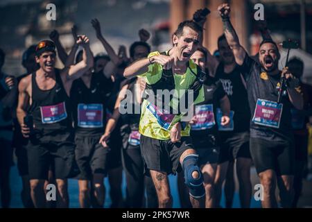 Alex Roca Maraton Alex Roca reaching the finish line in his first Barcelona marathon and ...