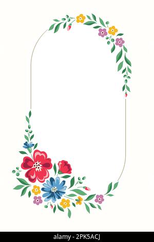 Colorful Chintz Romantic Meadow Wildflowers Vector Vertical Oval Frame Stock Vector