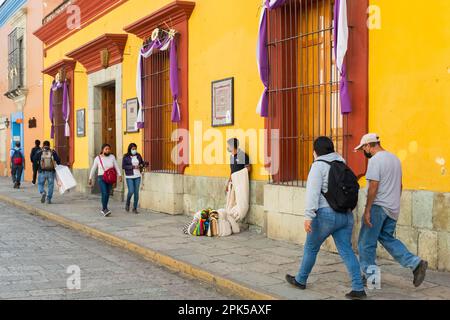 Daily life on the famous Macedonia Alcala pedestrian street, Oaxaca historical city centre , Mexico Stock Photo