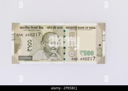 Indian currency 500 rupee note on whit background Stock Photo