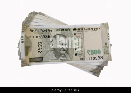 Bundle of 500 rupee note isolated on white background with clipping ...