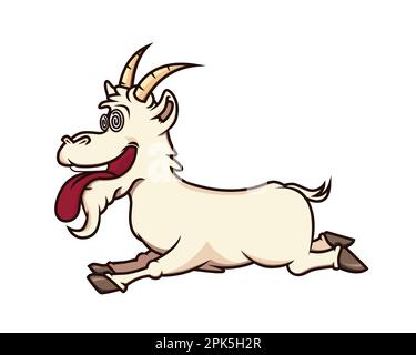 Crazy Goat with Sticking Its Tongue Out Gesture visualized with Simple Illustration Stock Vector