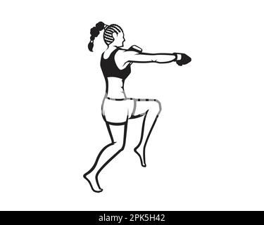 MMA or Kickboxing Woman Fighter Illustration visualized with Silhouette Style Stock Vector