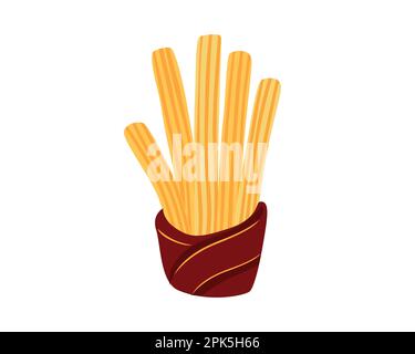 Illustration of Tasty Churros in Paper Holder Resembling High Five Hand Gesture Stock Vector