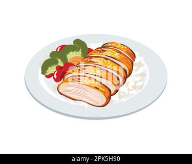 Detailed and Realistic a Plate of Chicken Teriyaki Illustration Stock Vector