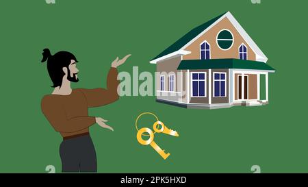 A man is going to buy a new house and take the keys. property rental Stock Vector