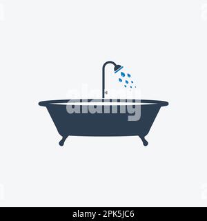 Bathtub icon with shower sign. Editable Vector EPS Symbol Illustration. Stock Vector