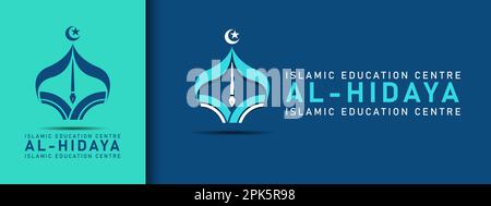 islamic education center logo design Modern. pencil with moon star and quran usable for islamic boarding school. education. organization Stock Vector