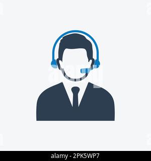 Customer service icon with Male and Headphone Symbol. Editable Vector EPS Symbol Illustration. Stock Vector