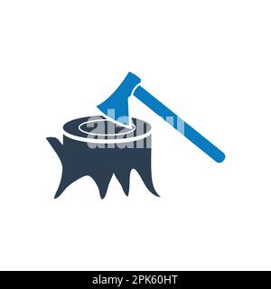 Deforestation Icon. Contain Tree and Axe Signs. Editable Vector EPS Symbol Illustration. Stock Vector