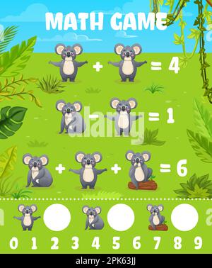Tropical math game with cute characters. Jungle mathematic maze ...