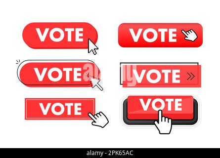 Set of Vote button. Hand pointer clicking. Vote web buttons Stock Vector