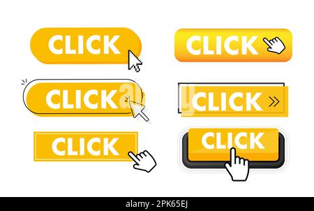 Set of Click button. Hand pointer clicking. Click web buttons Stock Vector