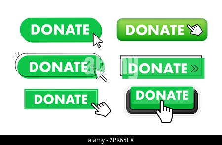 Set of Donate button. Hand pointer clicking. Donate web buttons Stock Vector
