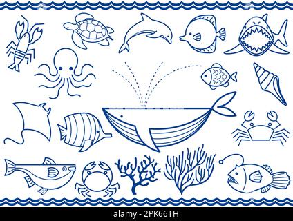 Vector Marine Life Illustration Set Isolated On A White Background. Stock Vector
