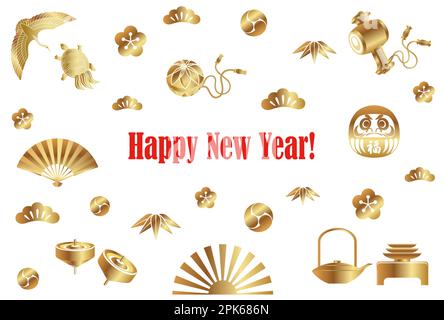 New Year Card Vector Template Decorated With Japanese Auspicious Vintage Design Elements. Stock Vector