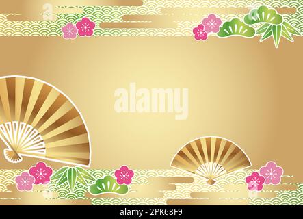 New Year Card Vector Template Decorated With Japanese Auspicious Vintage Design Elements And Patterns. Stock Vector