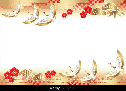 New Year Card Vector Template Decorated With Japanese Auspicious Vintage Design Elements And Patterns. Stock Vector